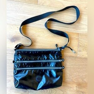 Kipling Alvar Crossbody Bag Shiny Black Purse Tote EUC